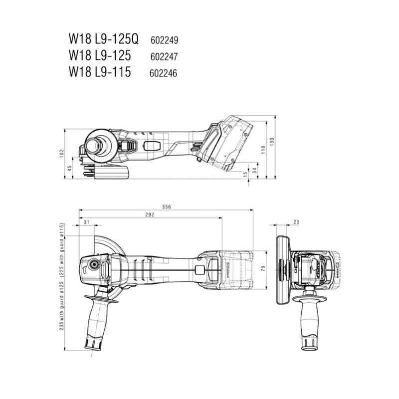 Meuleuse METABO Ø125 mm 18V W 18 L 9-125  Pick+Mix coffret metaBOX