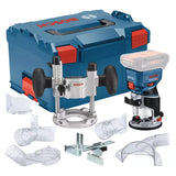 Affleureuse-defonceuse sans fil GKF 18V-8 solo + 1x base plongeante + 1x guide parallèle + 1x Pince de serrage 8mm + 1x Clé plate+ 3x adaptateurs poussière L