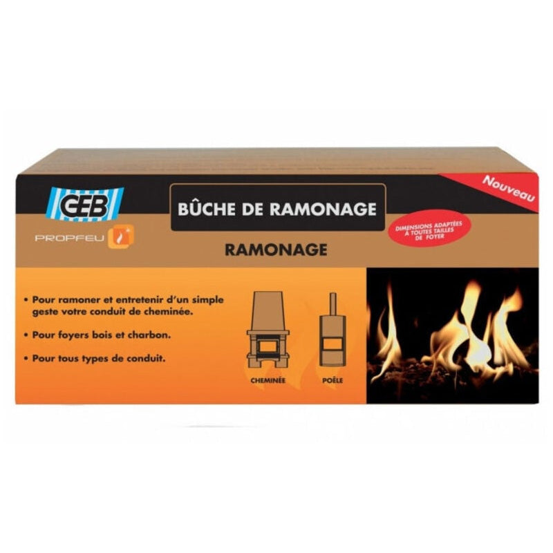 Bûche de ramonage des goudrons et suies GEB Propfeu pour conduits de cheminées et poêles Marron