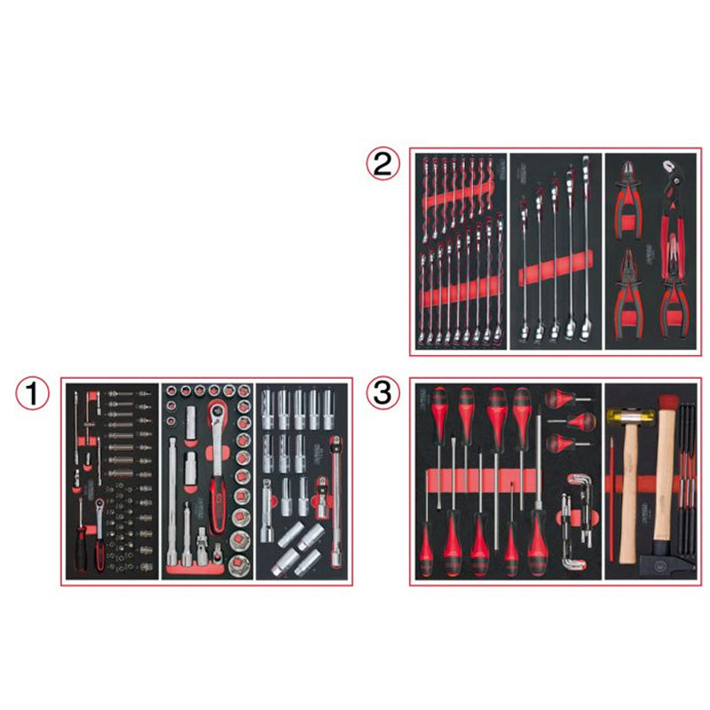 Composition d'outils 3 tiroirs pour servante, 158 pièces  - KS TOOLS - 714.0158