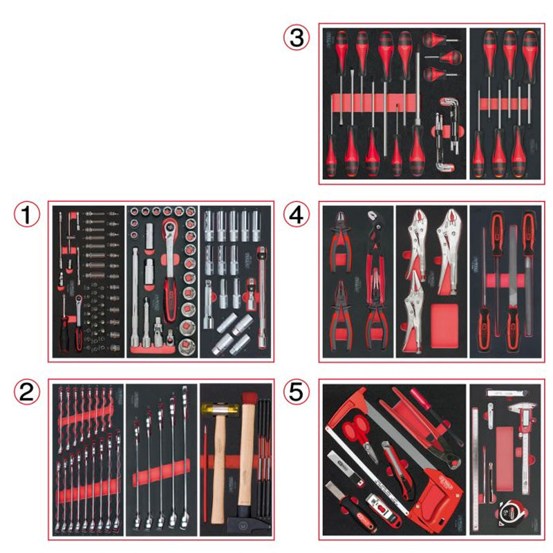 Composition d'outils 5 tiroirs pour servante, 187 pièces  - KS TOOLS - 714.0187