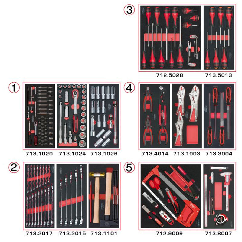 Composition d'outils 5 tiroirs pour servante, 187 pièces  - KS TOOLS - 714.0187
