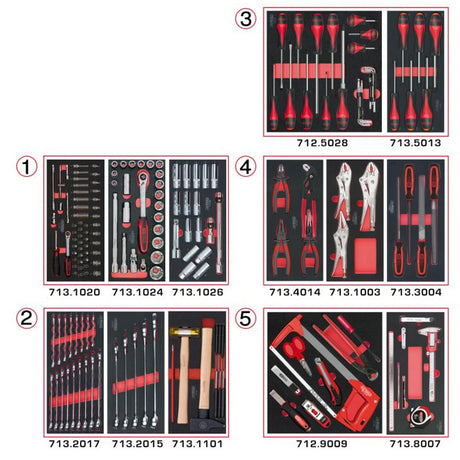 Composition d'outils 5 tiroirs pour servante, 187 pièces  - KS TOOLS - 714.0187