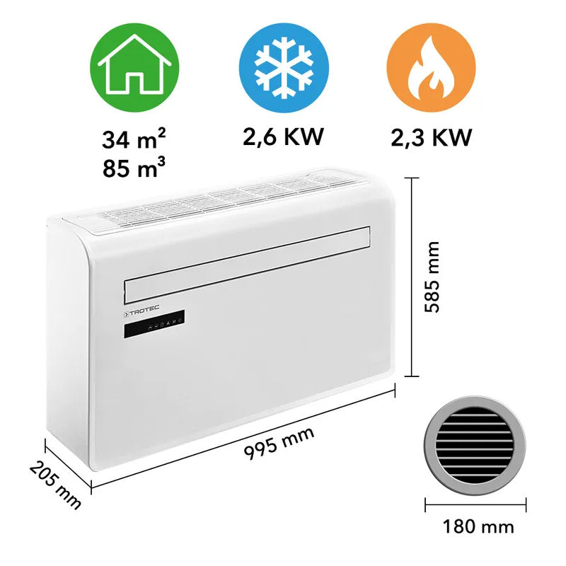 Climatiseur mural PAC-W 85m³ TROTEC PAC2650SH