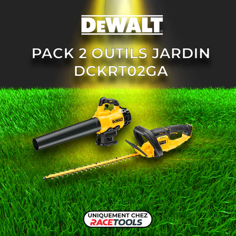 Pack 2 outils DEWALT DCKRT02GA Souffleur + Taille-haie 18V + 3 batteries + chargeur