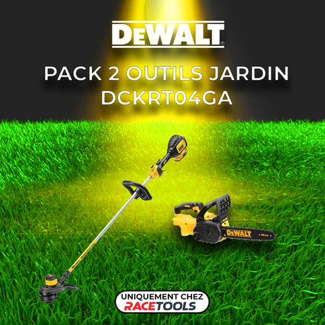 Pack 2 outils DEWALT DCKRT04GA Tronçonneuse + Coupe-bordure 18V + 2 batteries + chargeur