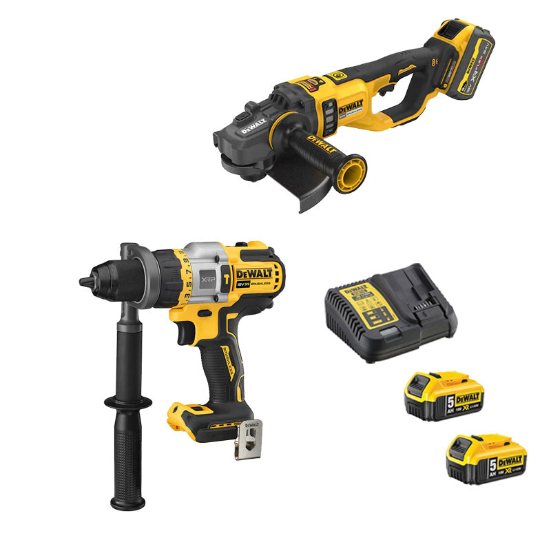 Pack 2 outils DEWALT PREMIUM DCKRT06CO Perceuse-visseuse à percussion + meuleuse Ø230mm + chargeur + 2 batteries