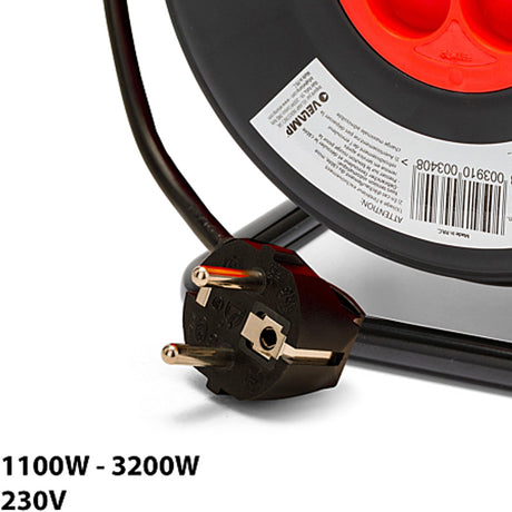 Enrouleur bricolage, 4 prises, H05VV-F3G1.5MM2, 25M , NF,CE - VELAMP - REEL-FR-25