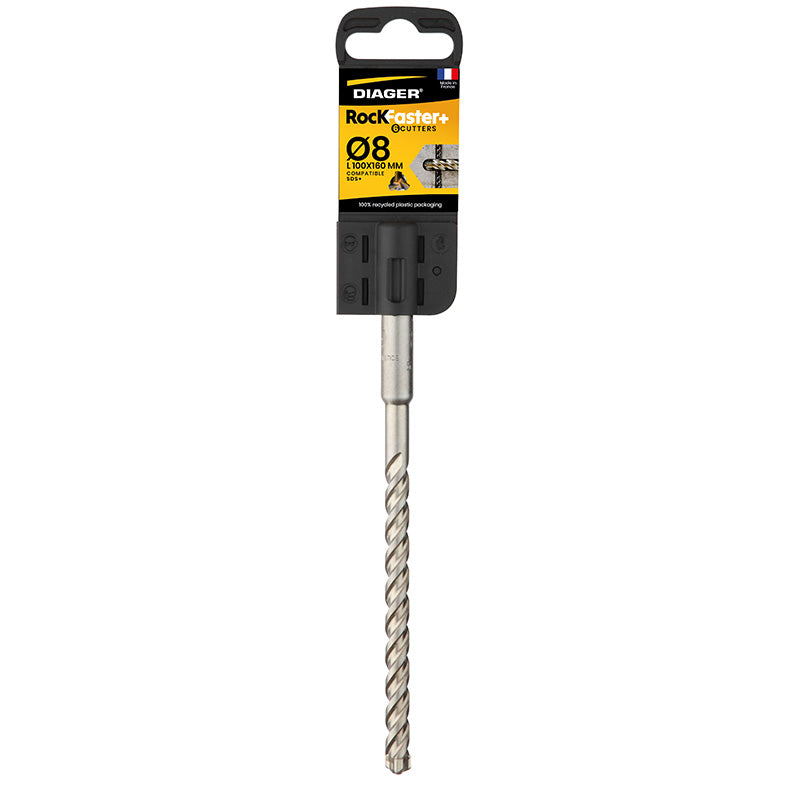 Foret béton - DIAGER  - RocKFaster 6 taillants Tête Carbure Monobloc compatible SDS+  Diam.10x260mm