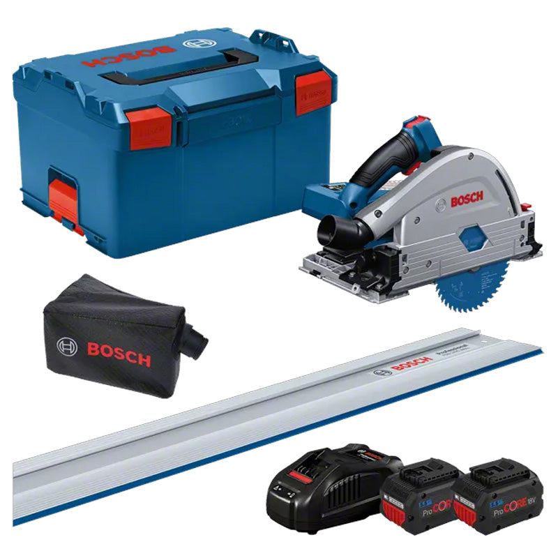 Scie circulaire plongeante Ø140mm BOSCH GKT 18V-52 GC + 2 batteries Procore 18V 8Ah + 1 chargeur GAL 18V-160 - L-Boxx