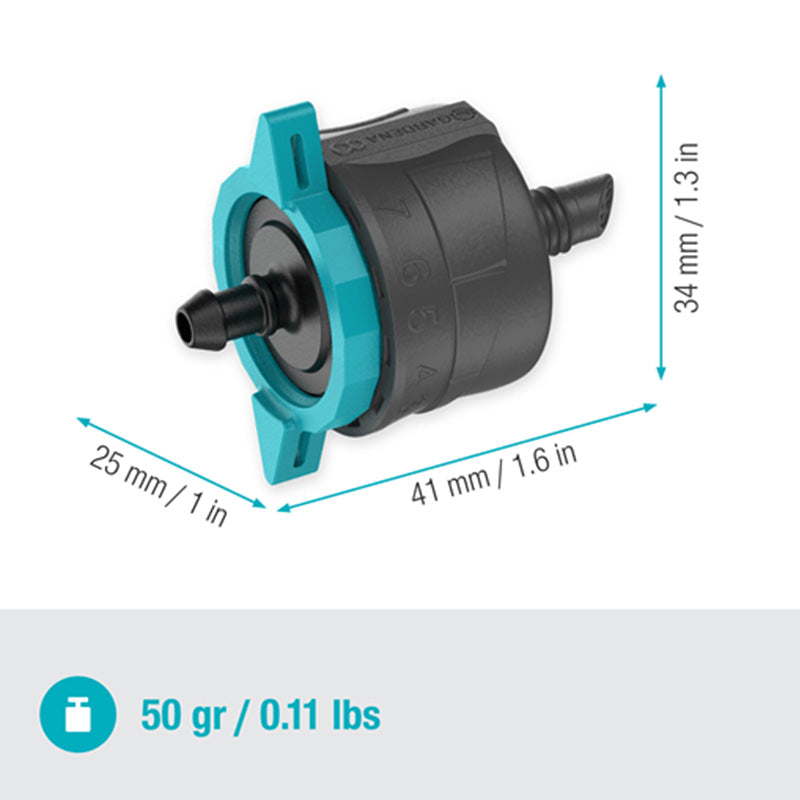 Goutteur fin de ligne réglable et régulateur de pression 1-8 L/h GARDENA 13304-26