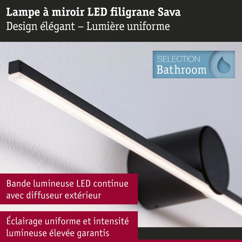 Applique Salle de Bain - Paulmann - 75410 - Sava - IP44 - 300mm - 4,2W - 250lm - 3000K - Noir