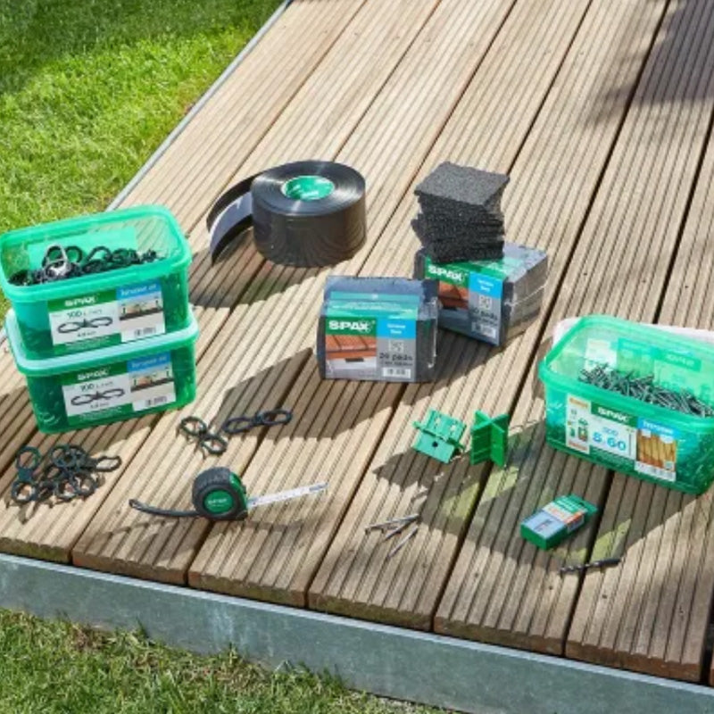 Kit pour Terrasse SPAX  vis en acier inoxydable, entretoise, embout, tampon et mètre ruban