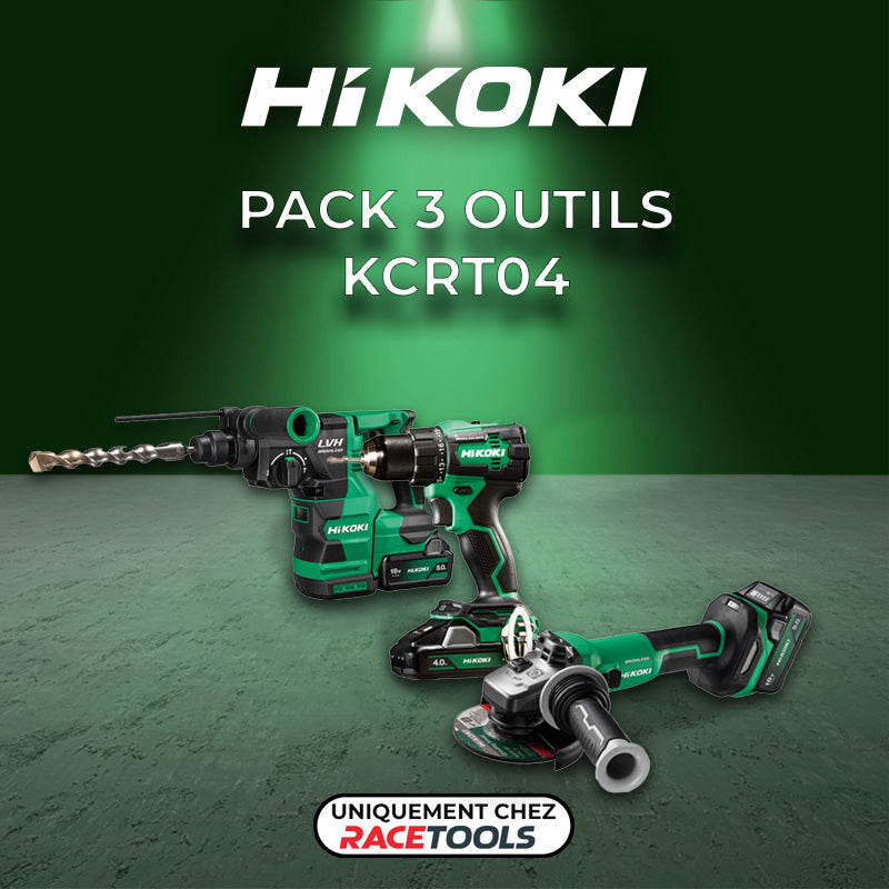 Pack 3 outils Hikoki Perceuse + perforateur + meuleuse 18V Brushless KCRT04 (DS18DE + DH1826DA + G1813DVE + 2 batteries 5 Ah + chargeur)