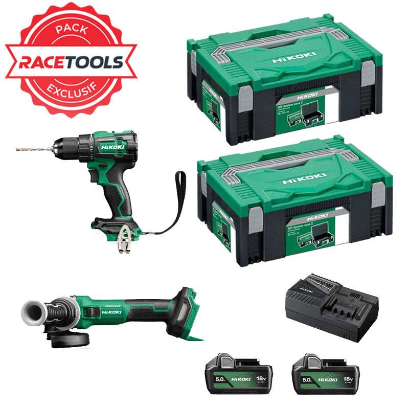 Pack 2 outils HIKOKI Perceuse + meuleuse 18V Brushless KCRT01 (DV18DE + G1813DVE + 2 x 5Ah + UC18YFSLW0Z)