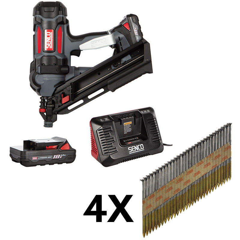 Lot SENCO: Cloueur Fusion F-35XP + 2 batteries 4aH + 4 packs de clous 70mm acier clair - Senco-B4