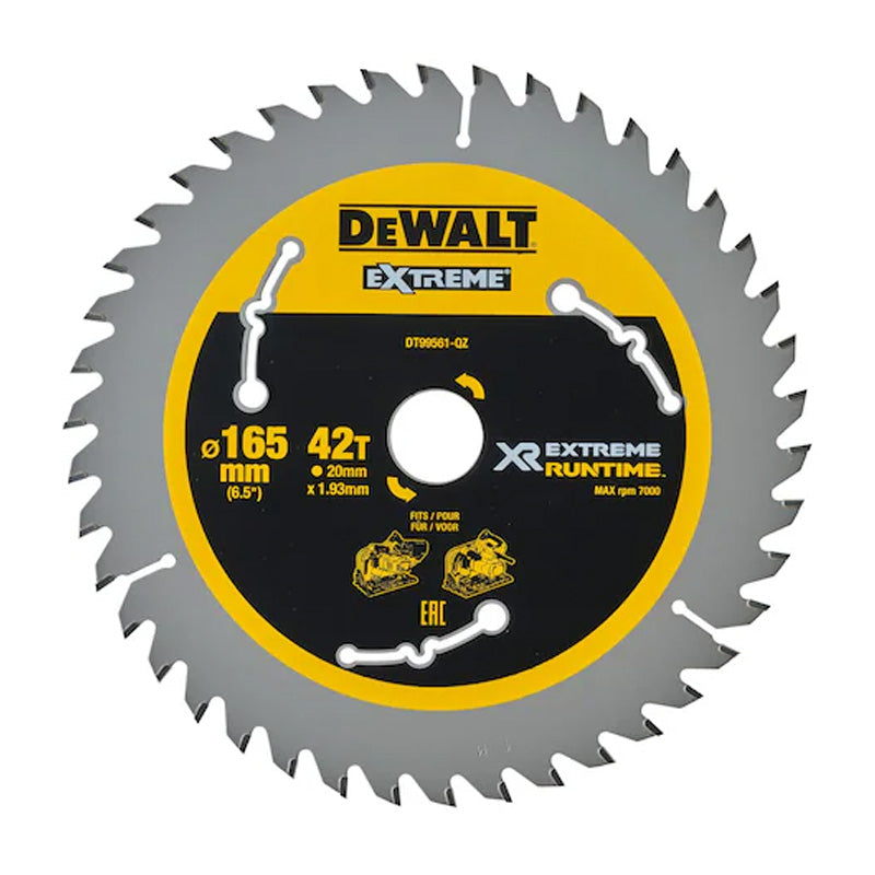 Lame de scie circulaire plongeante Ø165x20mm 42 dents DEWALT DT99561-QZ Carbure XR Runtime