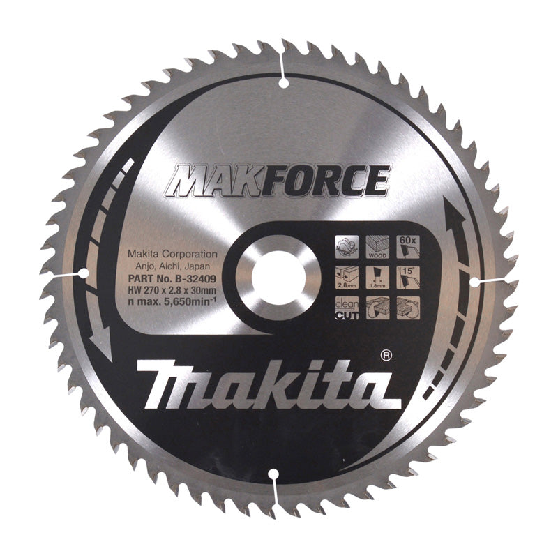 Lame pour scie circulaire Makforce TCT MAKITA B-32409 270 x 30 mm, 60 dents, pour le bois