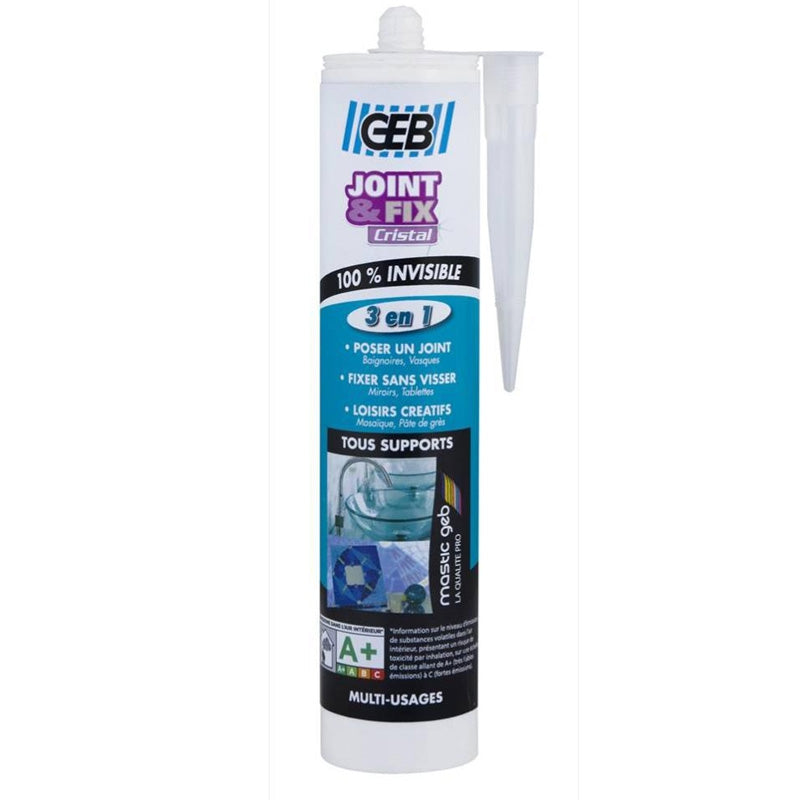 Mastic JOINT & FIX cristal GEB pour réaliser des joints étanches 100% invisible 280ml