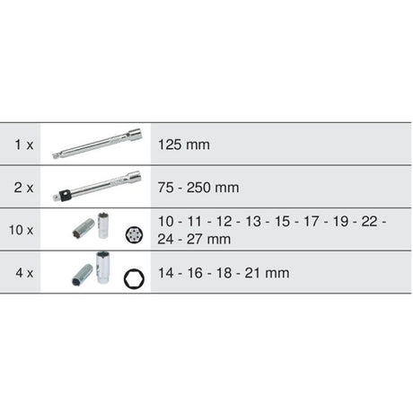 Module de douilles longues et accessoires 1/2'',  17 pièces  - KS TOOLS - 713.1026