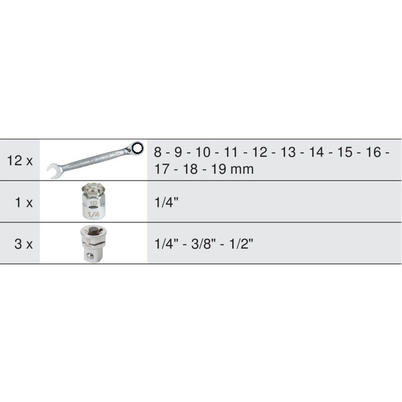 Module de clés mixtes à cliquet réversible GEARplus® avec adaptateurs, 16 pièces  - KS TOOLS - 713.2027