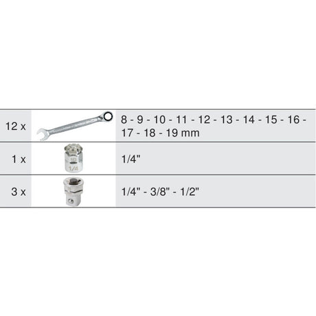 Module de clés mixtes à cliquet réversible GEARplus® avec adaptateurs, 16 pièces  - KS TOOLS - 713.2027