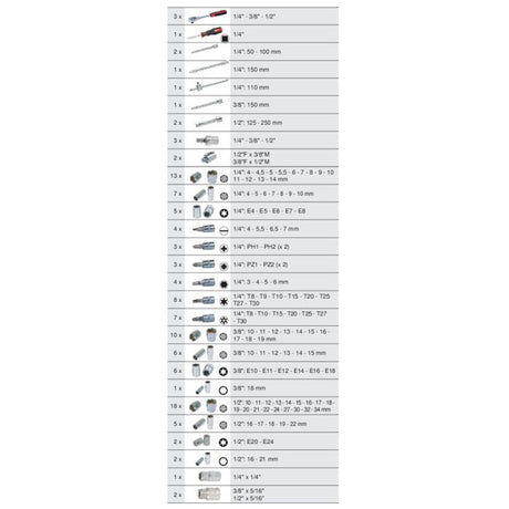Module de douilles et accessoires 1/4'' - 3/8'' - 1/2'', 175 pièces  - KS TOOLS - 711.1011