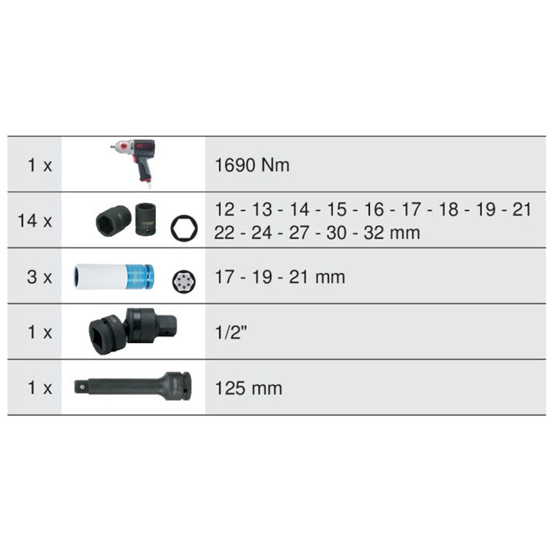 Module de douilles et clé à chocs pneumatique 1/2'', 20 pièces  - KS TOOLS - 712.1020