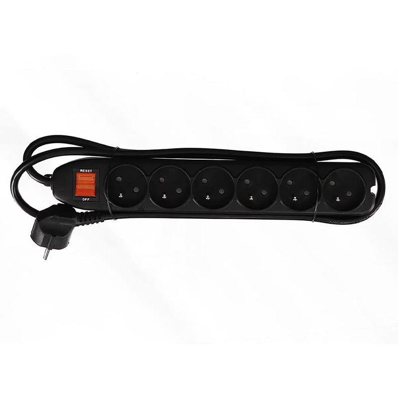 MULTIPRISE À 6 PRISES AVEC INTERRUPTEUR & PROTECTION CONTRE LES SURCHARGES - NOIR - TERRE FRANÇAIS
