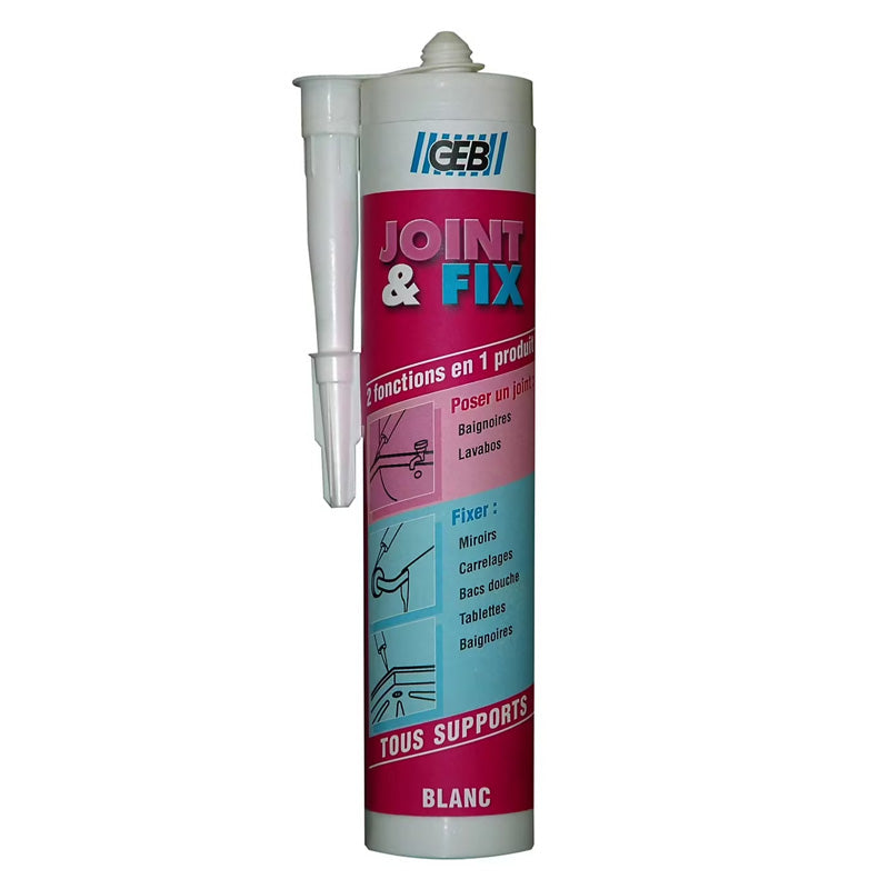Mastic JOINT & FIX blanc  GEB pour réaliser des joints étanches 280ml