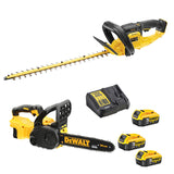 Pack 2 outils DEWALT DCKRT01GA Tronçonneuse + Taille-haie 18V + 3 batteries + chargeur