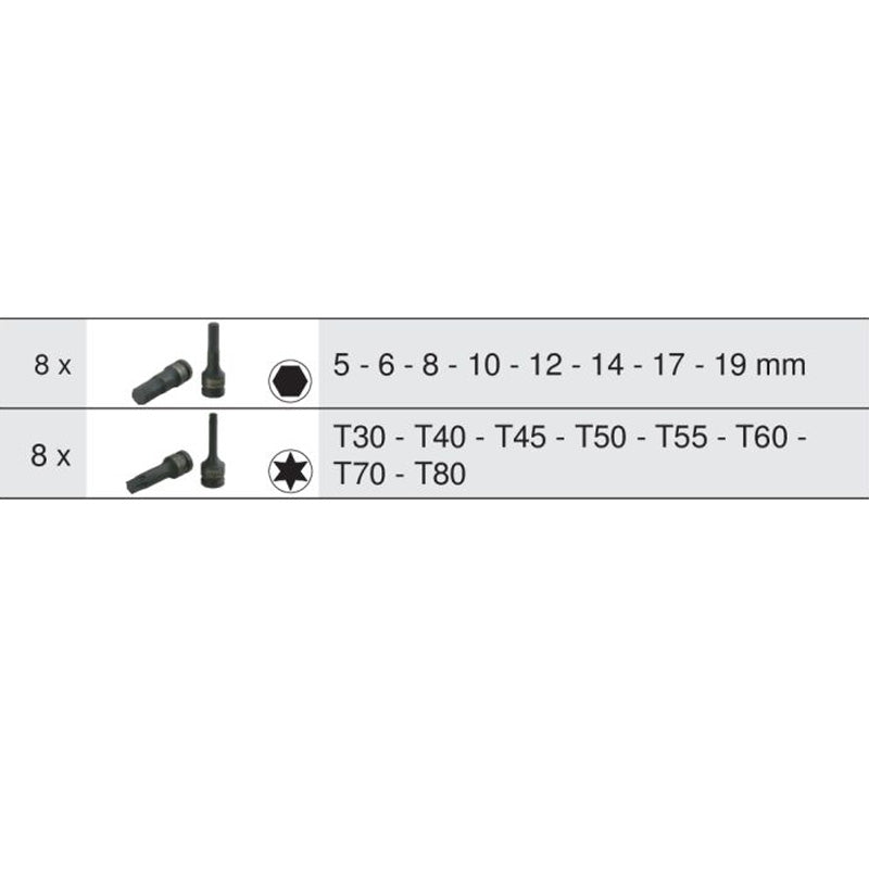Module de douilles à chocs 1/2'', 16 pièces  - KS TOOLS - 713.1016
