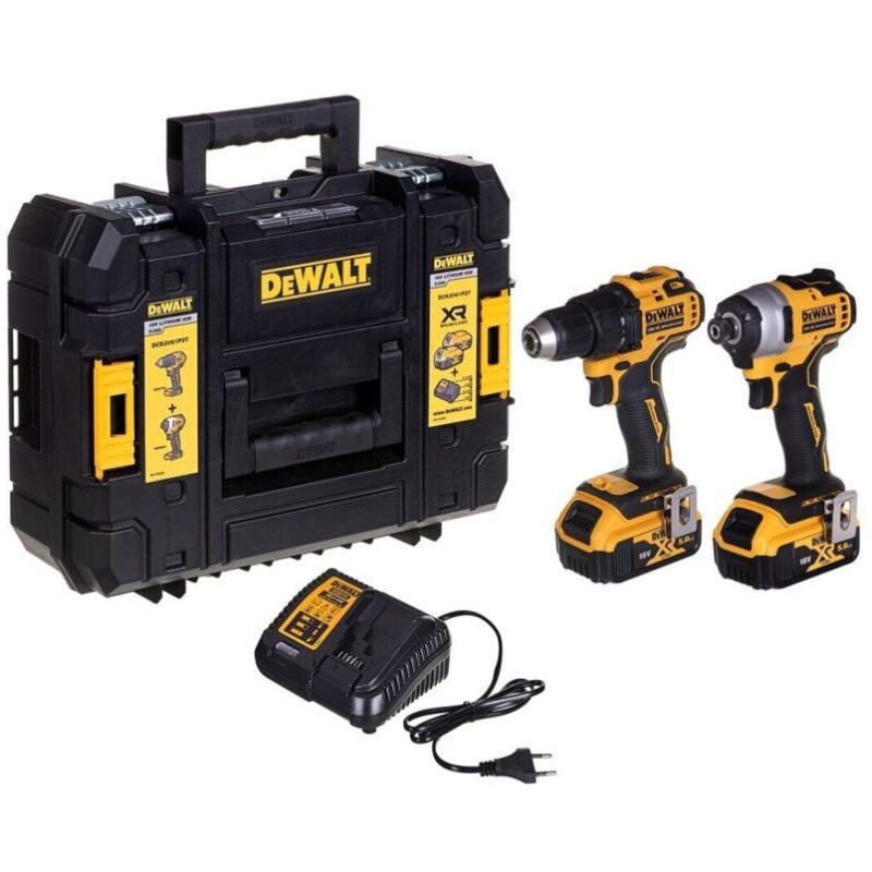 Pack 2 outils 18V perceuseuse + visseuse à choc BRUSHLESS DEWALT DCK2061P2T-QW