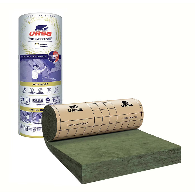 Panneau roulé laine de verre URSA Thermocoustic pour combles aménagés  4m x 1,2m x 16cm