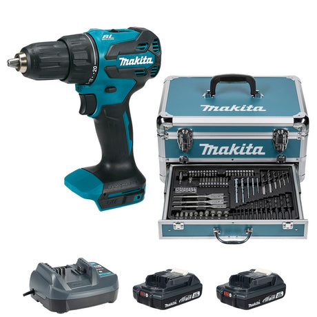 Perceuse visseuse percussion MAKITA DHP490WVX7 18V 2x2Ah et coffret access 70pcs