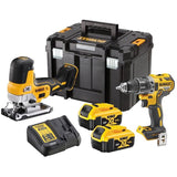 Pack 2 outils DEWALT XXX-QW : perceuse à percussion DCD791 et scie sauteuse DCS335 avec 2 batteries, chargeur et coffret