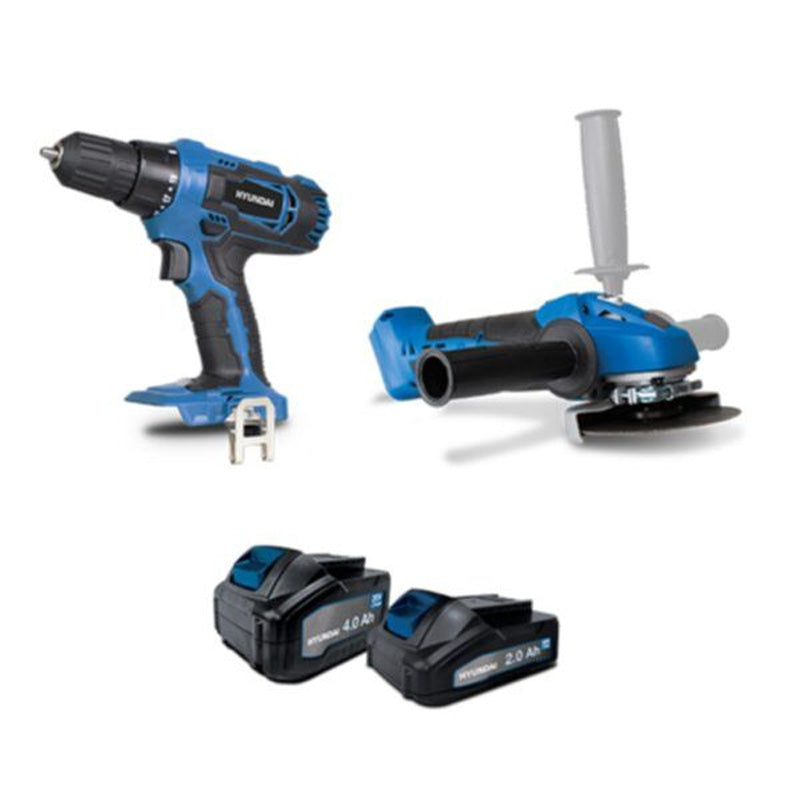 Pack 2 outils Perceuse - Visseuse sans fil et meuleuse hyundai HPACK20V2A4