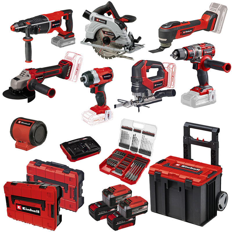 Pack 7 machines 18V 2 x 5,2Ah + 2 x 4,0Ah EINHELL Professional Brushless Power X-Change - E-case