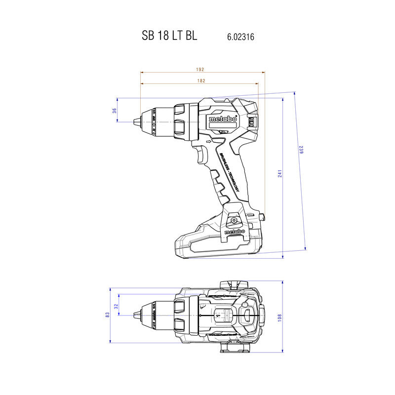 Perceuse à percussion sans fil 18V SB 18 LT BL METABO 602316890 (Machine nue)