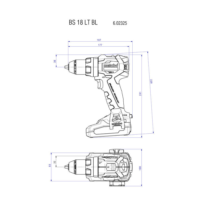 Perceuse visseuse sans fil 18V BS 18 LT BL METABO 602325890 (Machine nue)