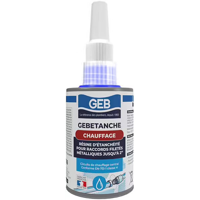 Résine anaérobie d'étanchéitée GEB pour raccords filetés métal chauffage et air comprimé 75ml