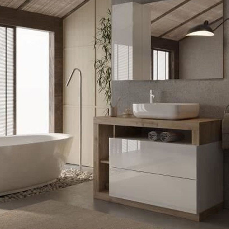 Meuble salle de bain HAMBOURG L110 - Vasque + 2 Tiroirs + 3 niches