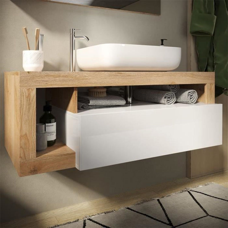 Meuble salle de bain HAMBOURG L110 - Vasque + 2 Tiroirs + 3 niches