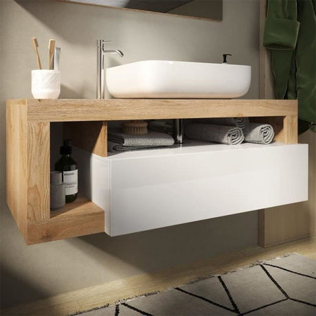 Meuble salle de bain HAMBOURG L110 - Vasque + 2 Tiroirs + 3 niches