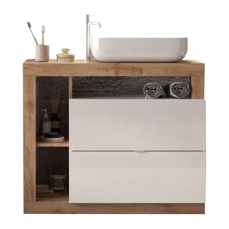 Meuble salle de bain HAMBOURG L110 - Vasque + 2 Tiroirs + 3 niches