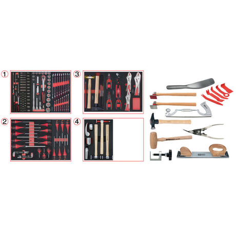 Servante OnebyOne 7 tiroirs composée d’outils pour la carrosserie, 166 pièces  - KS TOOLS - 823.7154