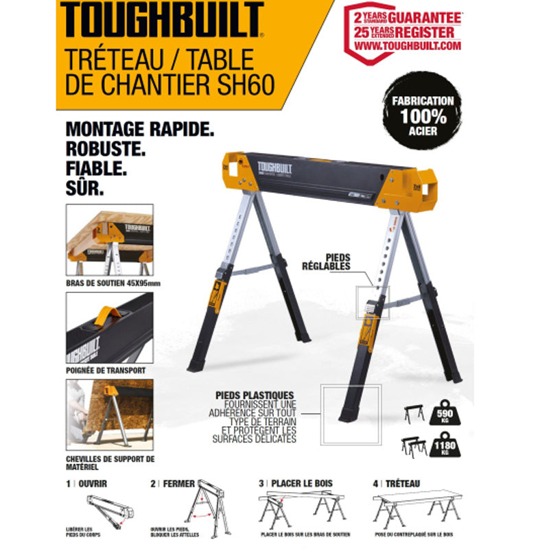 Paire de tréteaux réglables / Table de chantier TOUGHBUILT TB-SH60-2-XEA