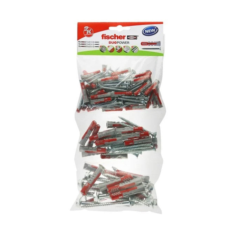 Assortiment de 65 chevilles DUOPOWER et vis FISCHER 541179 6,8,10 S B