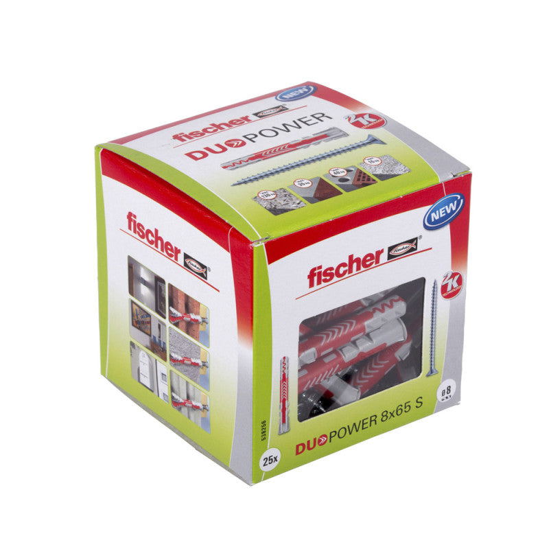 Boîte de 25 chevilles Duopower avec vis FISCHER 538256 Ø8 x 65 mm