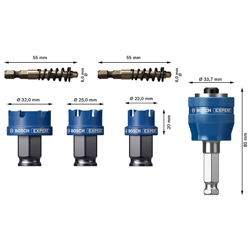 Coffret 3 Scies trépans BOSCH 2608900502 Power Change EXPERT Carbure Précision Métal Ø22 25 32mm